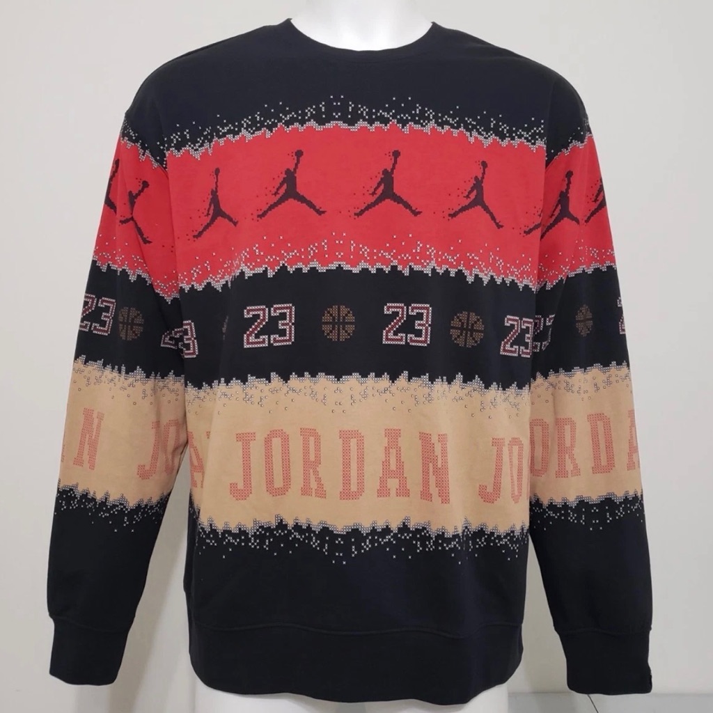 Jordan Men's Graphic Crewneck Sweater In Black, Red & Tan